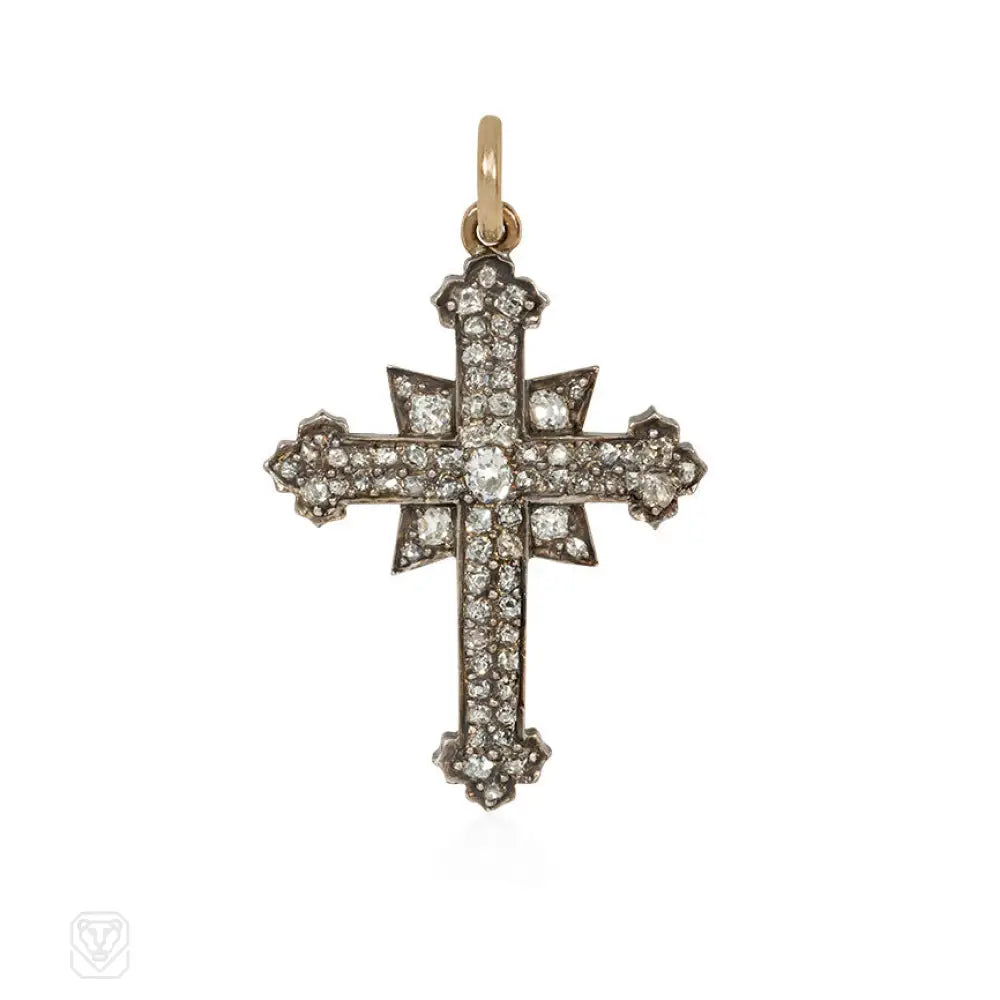 Women’s delicate gold necklaces-Antique diamond cross pendant