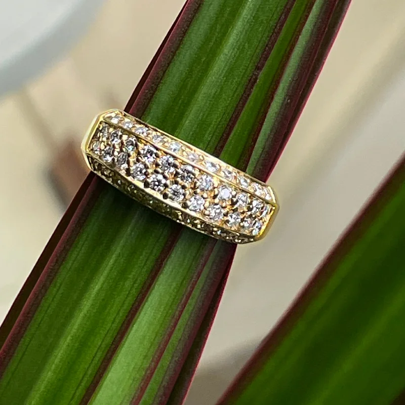 Women’s gold engagement rings-Estate 14K Yellow Gold 4-Row Diamond Band