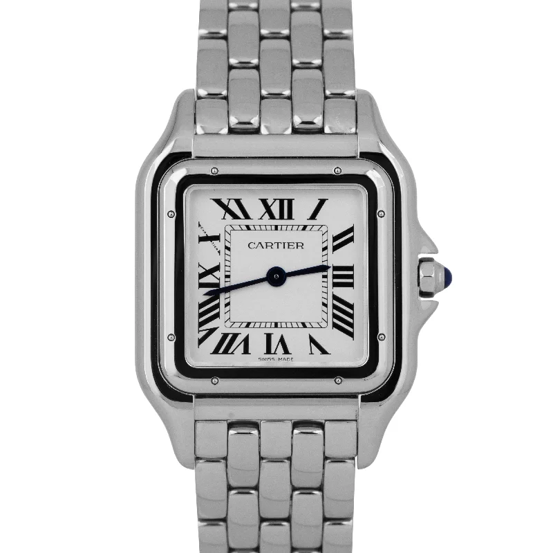 Unisex precision timepieces-NEW PAPERS Cartier Panthere Large Steel White Roman 31mm Watch 4575 WSPN0011 BOX