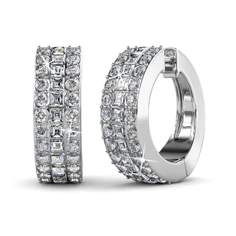 Women’s butterfly diamond earrings-Wrenley 18k White Gold Plated Hoop Earrings with Swarovski Crystals for Women