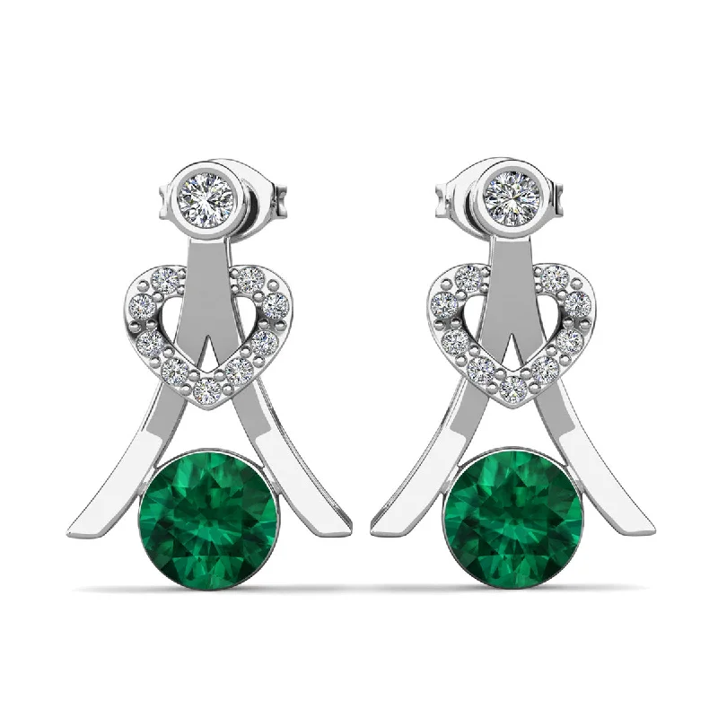 Women’s dangle earrings-Serenity May Birthstone Emerald Earrings 18k White Gold Plated Silver Earrings with Round Cut Swarovski Crystals