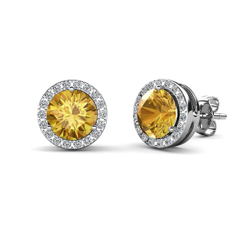 Women’s crystal stud earrings-Royal 18k White Gold Plated November Birthstone Halo Earrings with Round Cut Citrine Swarovski Crystals