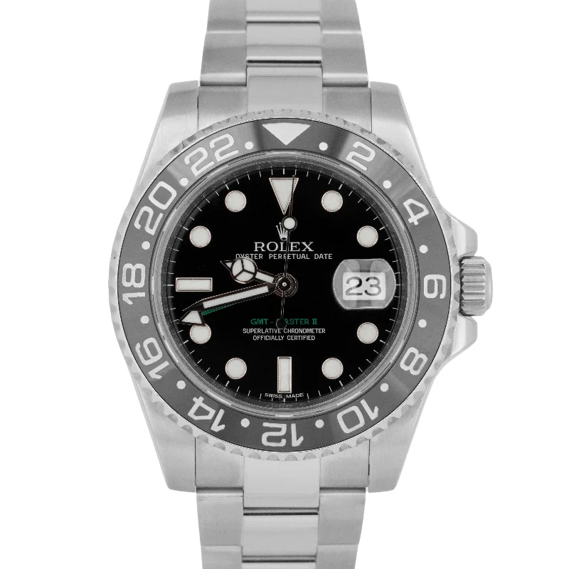 Unisex luxury metal watches-PAPERS Rolex GMT-Master II Black Green Stainless Steel Oyster 40mm 116710 LN BOX