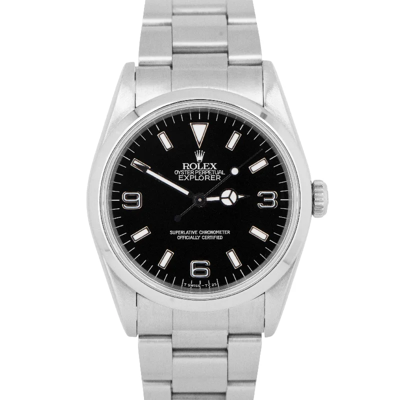 Unisex big dial watches-PAPERS Rolex Explorer I Black 36mm Oyster Stainless Automatic Watch 14270 BOX