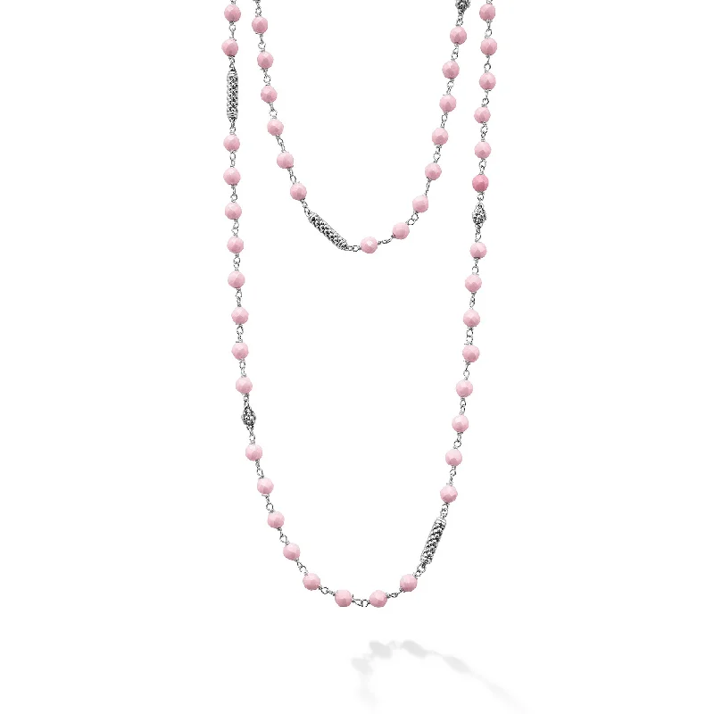 Women’s long silver necklaces-Caviar Icon Long Pink Ceramic Beaded Necklace