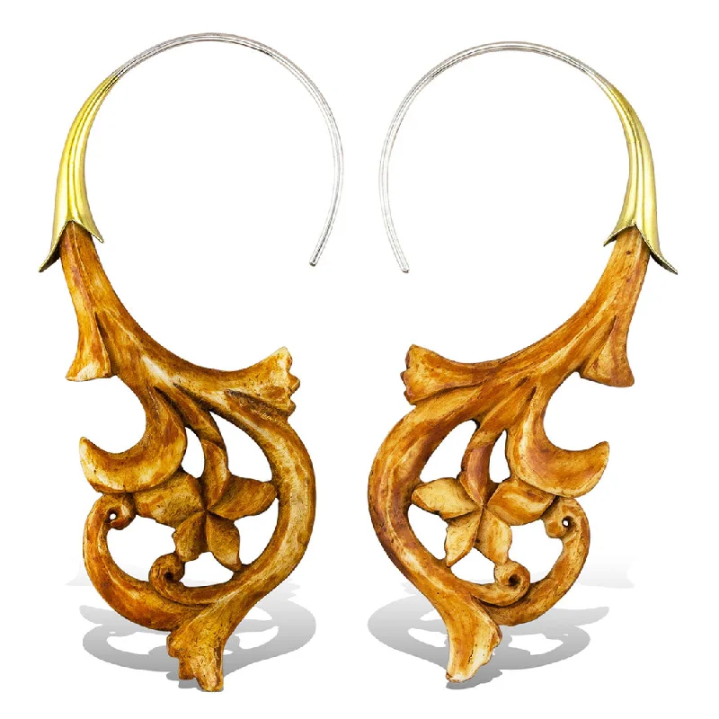 Women’s diamond dangle earrings-<span>ESB-079<span>: </span></span>Plumeria Curls - Stained Bone