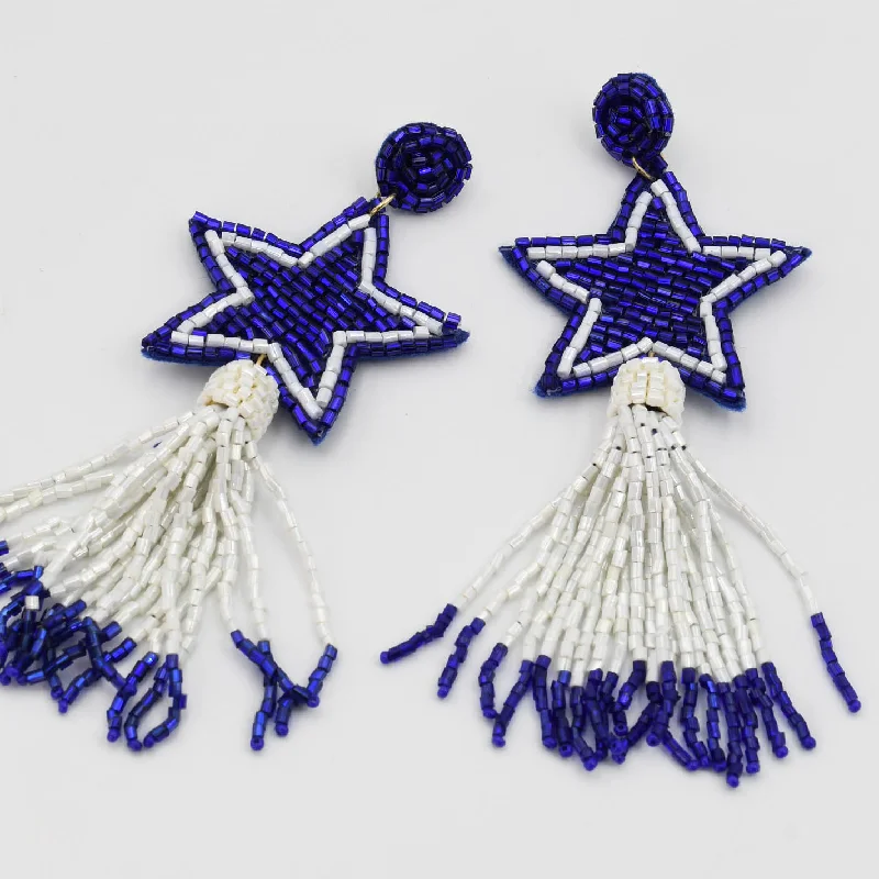 Women’s butterfly diamond earrings-Blue Star and Tassel Earrings S43