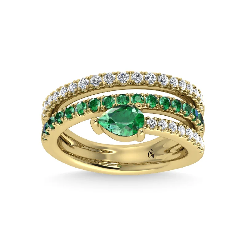 Women’s black diamond engagement rings-14K Yellow Gold Diamond and Emerald 1 1/4 Ct.Tw. Stackable Band