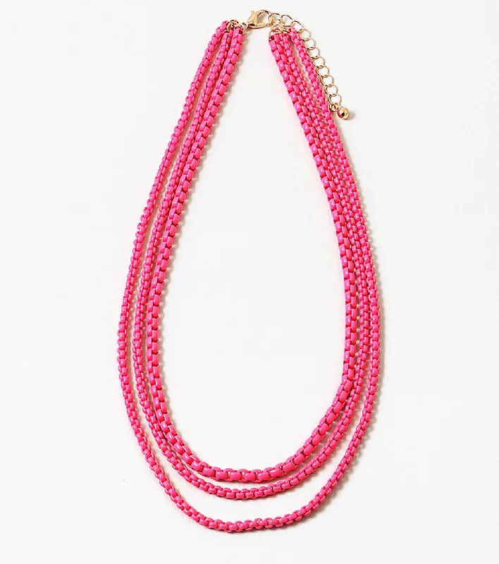 Women’s bold necklaces-Hot Pink Triple Stand Necklace