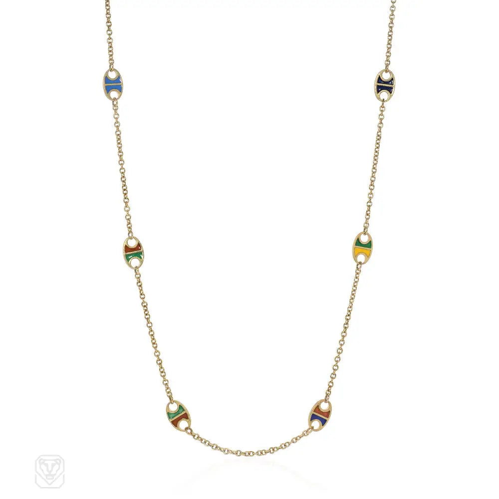 Women’s circle pendant necklaces-Italian gold and enamel nautical chain necklace