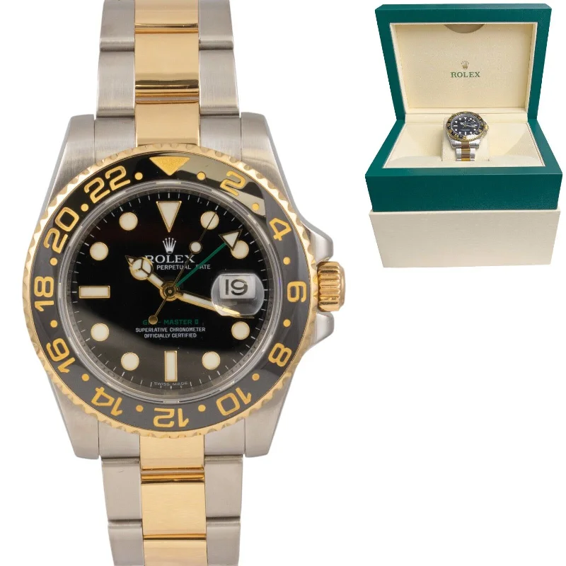 Unisex quartz watches-Rolex GMT-Master II Two-Tone 116713 18k Yellow Gold & Stainless Watch BOX & TAG