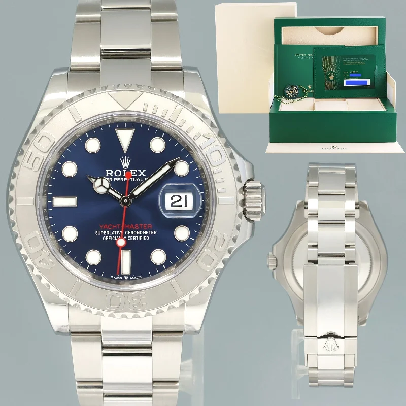 Unisex designer watches-2023 PAPERS Rolex Yacht-Master 126622 Steel Platinum Rhodium Blue Watch Box