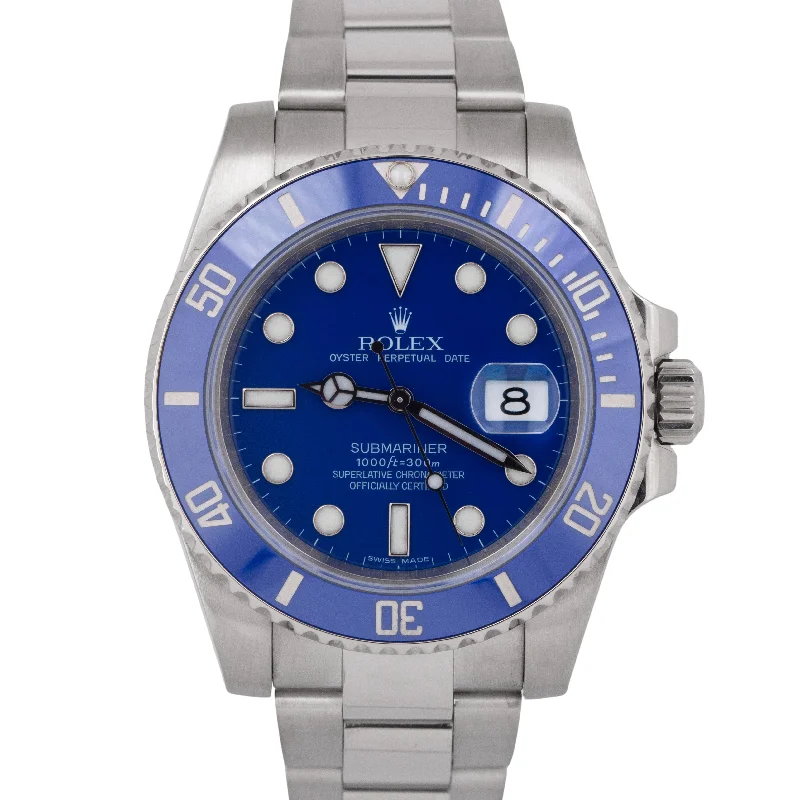 Unisex high-performance watches-MINT PAPERS Rolex Submariner 40mm White Gold Smurf Blue Ceramic 116619 LB BOX