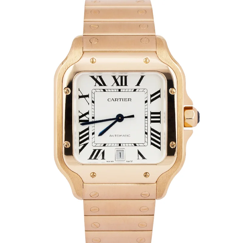 Unisex scratch-resistant watches-MINT PAPERS Cartier Santos 39.8mm 18K Rose Gold Watch Leather 4071 WHSA0018 BOX