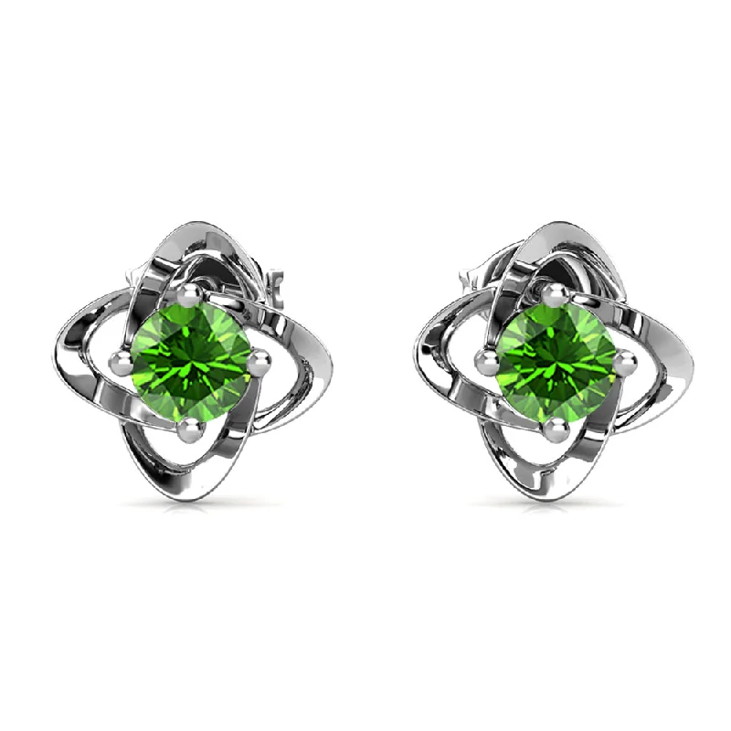 Women’s silver drop earrings-Infinity August Birthstone Peridot Earrings 18k White Gold Plated Silver Birthstone Earrings with Swarovski Crystal