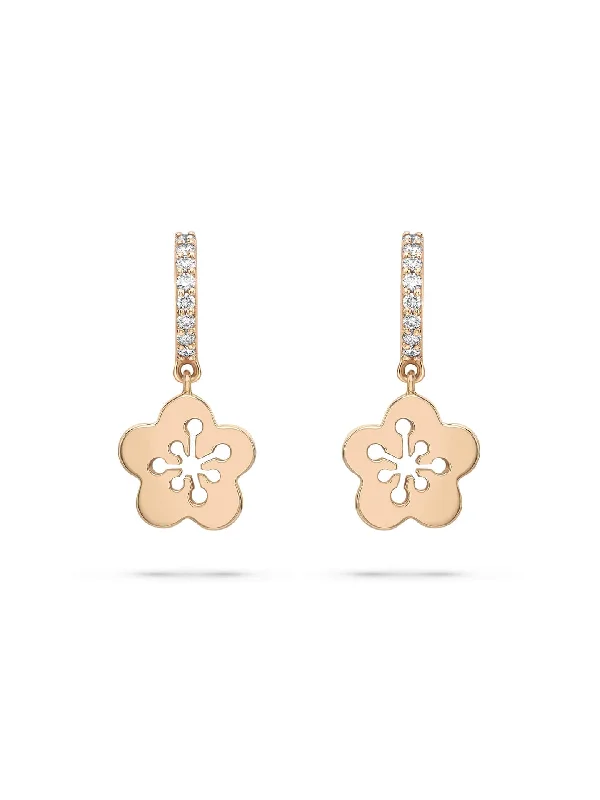 Women’s geometric earrings-Blossom Mini Rose Gold Diamond Drop Earrings