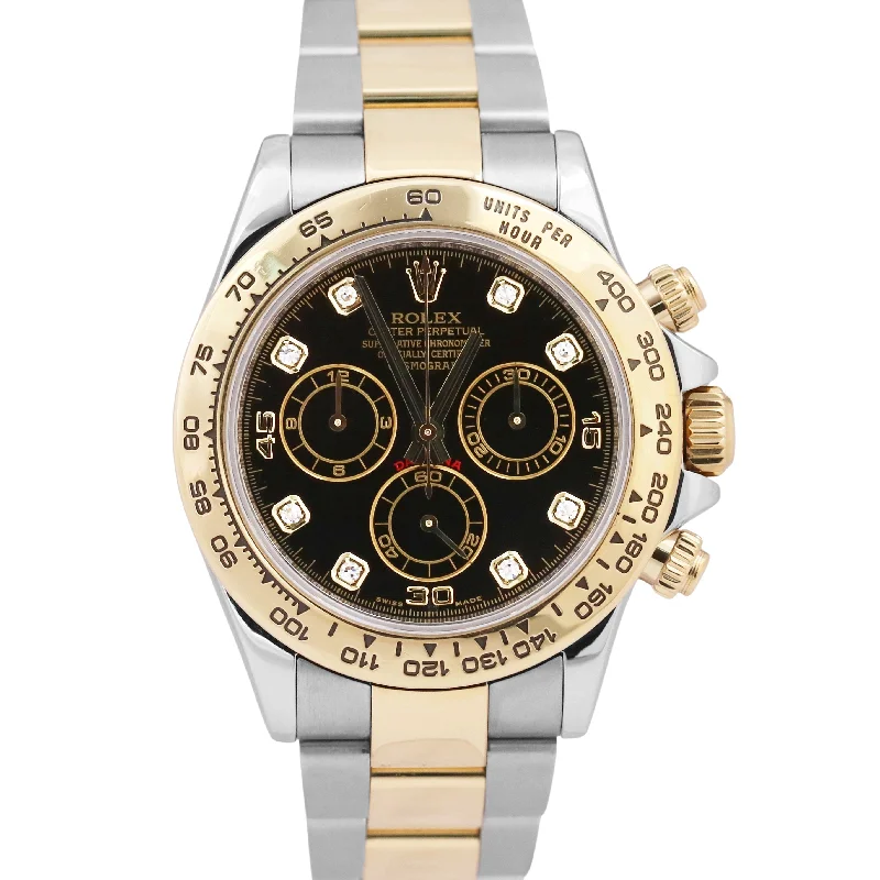 Unisex leather strap wristwatches-Rolex Daytona BLACK DIAMOND Two-Tone 18K Yellow Gold Stainless Steel 116503