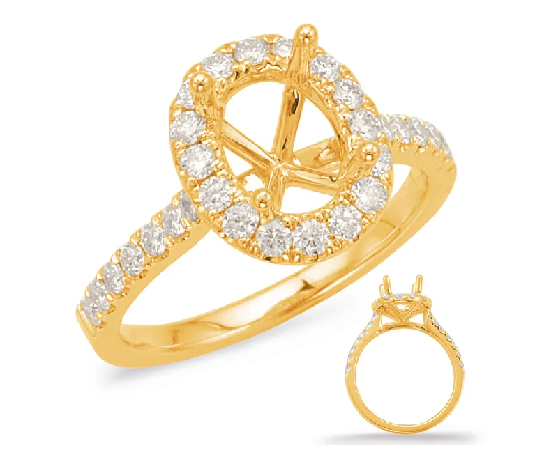 Women’s custom-made engagement rings-14K Yellow Gold Diamond Oval Halo Mounting