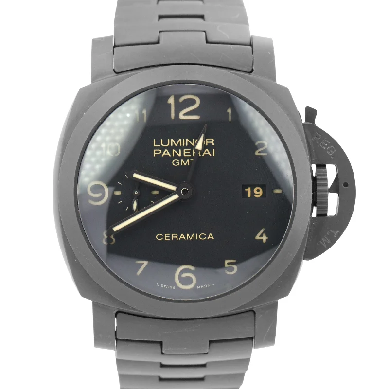 Unisex rose gold watches-Panerai Tuttonero Luminor 1950 3 Days GMT Ceramica Black 44mm PAM00438 Watch