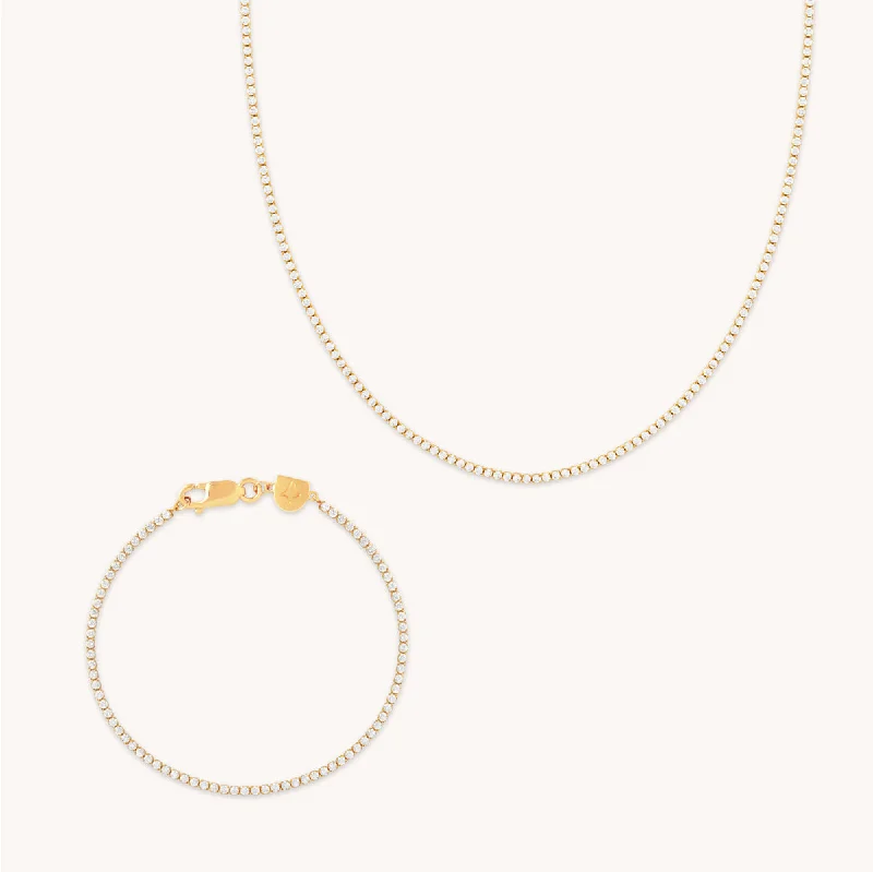 Women’s fashion chain necklaces-Gleam Tennis Chain Gift Set in Gold