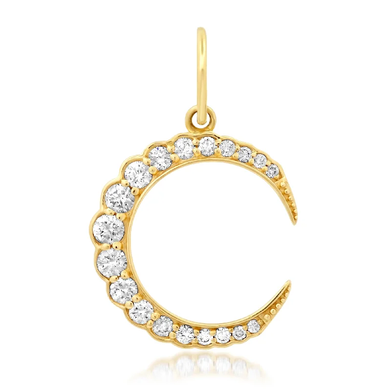 Women’s art deco engagement rings-EMBEDDED DIAMOND CRESCENT CHARM, 14KT GOLD