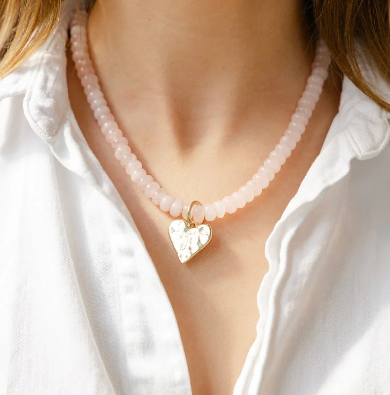 Women’s vintage pearl necklaces-Heartbreaker Necklace - Hammered Heart and Gemstone Necklace