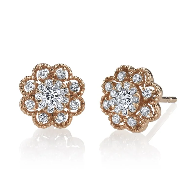 Women’s twisted earrings-14K Rose Gold 0.42ct. Diamond Floral Accent Stud Earrings