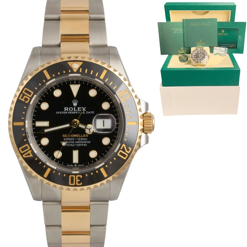 Unisex silver metal watches-2022 Rolex Sea-Dweller 2-Tone 18k Stainless 43mm Black Watch 126603 BOX + PAPERS