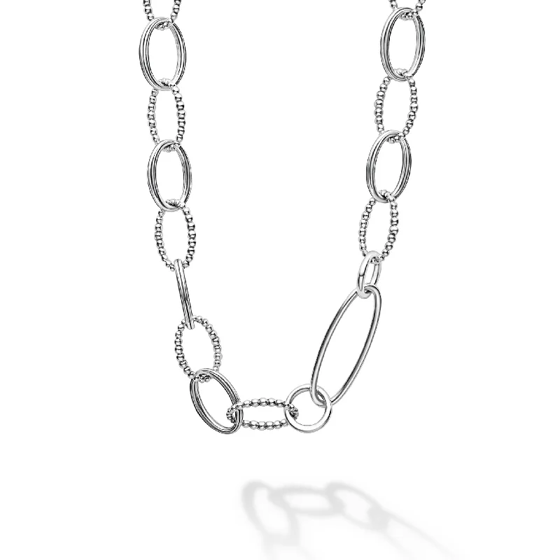 Women’s bar necklaces-Signature Caviar Sterling Silver Link Necklace