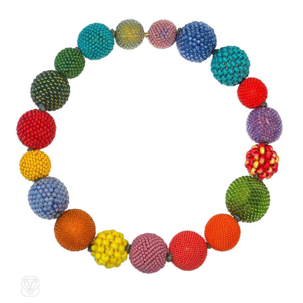 Women’s gold-plated necklaces-Multi-colored glass beaded ball necklace