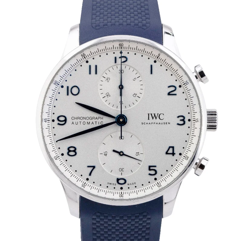 Unisex date display watches-MINT IWC Portugieser Chronograph Silver Blue Rubber IW371605 41.00mm Watch BOX