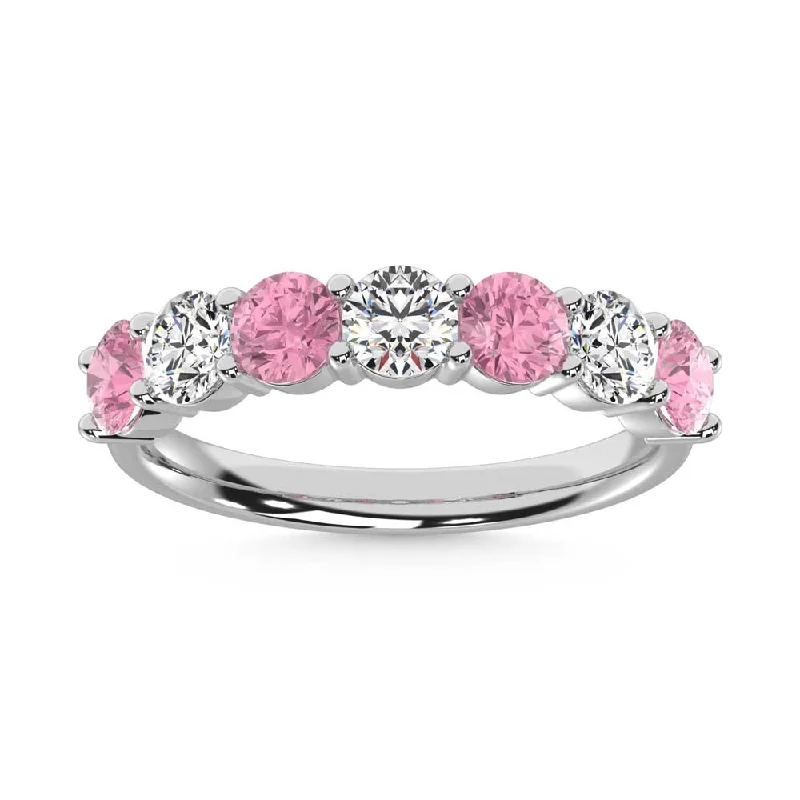 Women’s radiant diamond engagement rings-14K White Gold  1 1/2 Ct.Tw. 7 Stone Alternate White and Pink Lab Grown Diamond Band