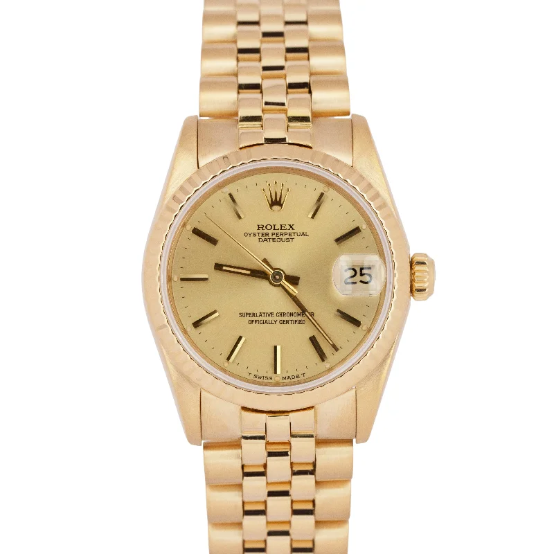 Unisex chronograph watches-MINT Rolex DateJust President 31mm Champagne 18K Yellow Gold Fluted 68278 Watch