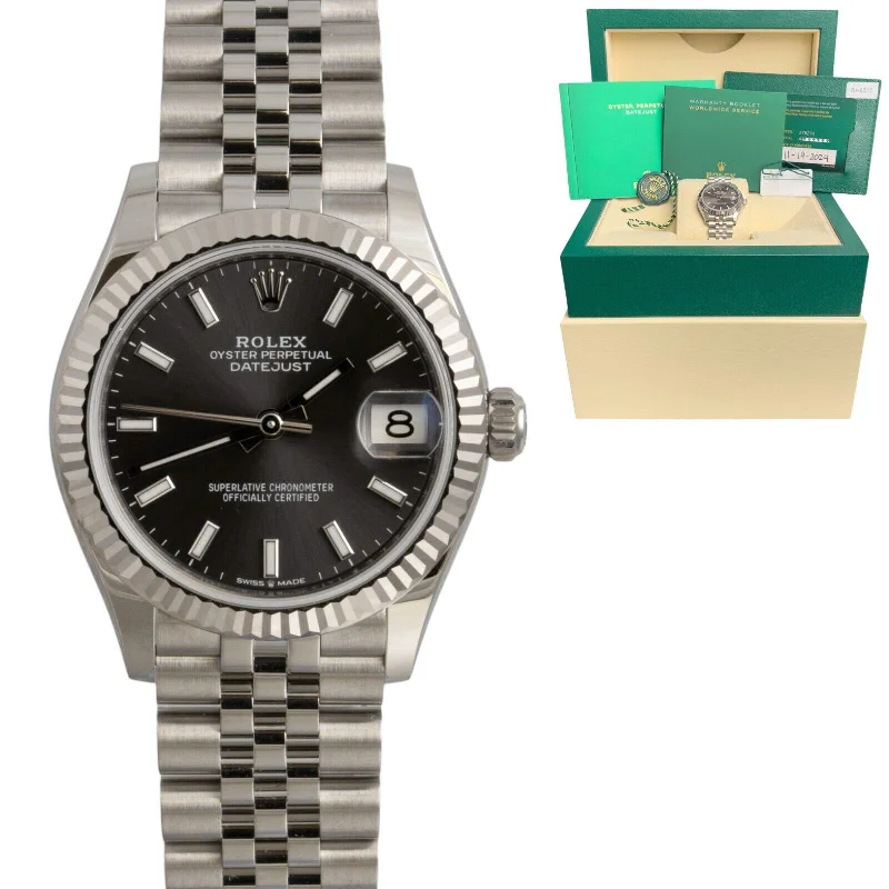 Unisex moon phase watches-2024 Ladies Rolex DateJust MidSize 31mm Jubilee Slate Gray FLUTED Watch 278274