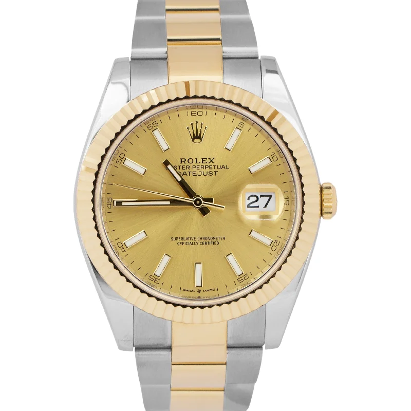 Unisex automatic watches-MINT Rolex DateJust 41 CHAMPAGNE 18K Yellow Gold Steel Oyster 41mm 126333 Watch