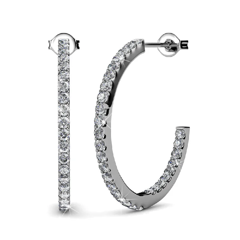 Women’s drop earrings-Rosalyn 18k White Gold Plated Hoop Earrings with Swarovski Crystals for Women