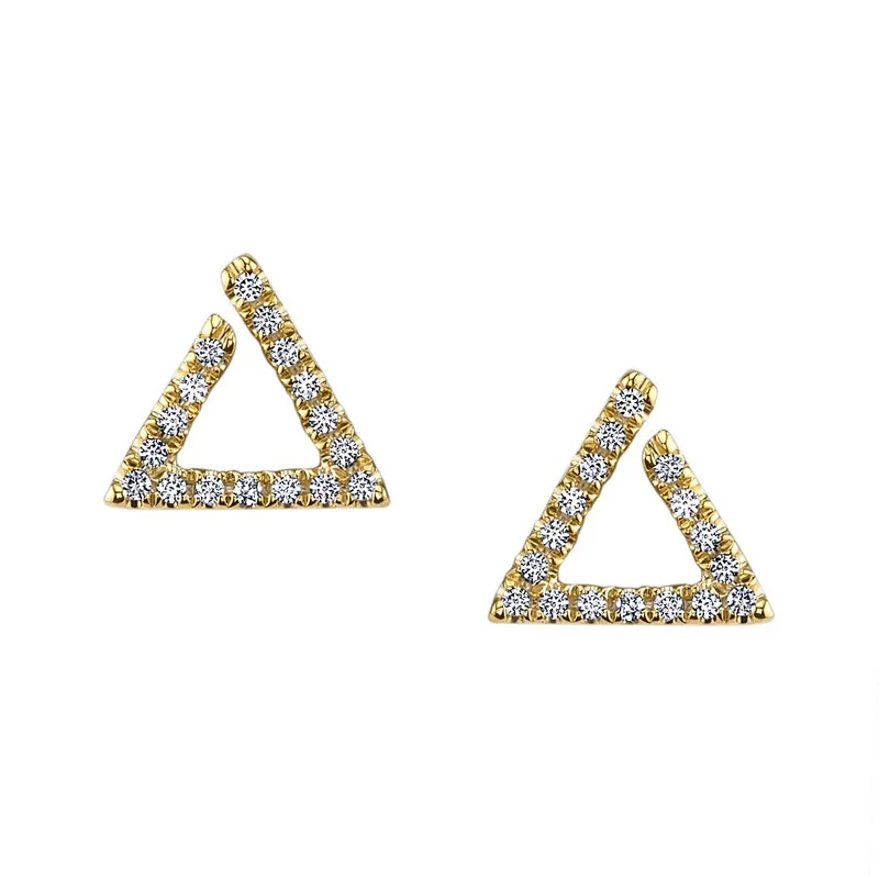 Women’s fine diamond earrings-14K Yellow Gold 0.14ct. Diamond Geometric Triangle Stud Earrings