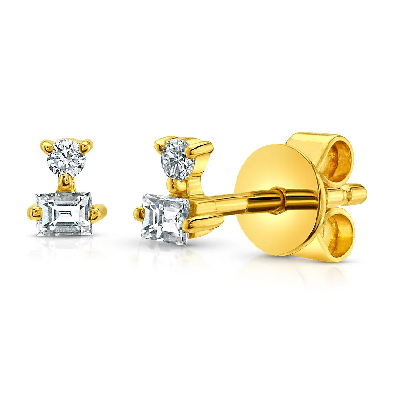 Women’s double band engagement rings-SMALL ROUND & BAGUETTE DIAMOND STUDS, 14kt GOLD