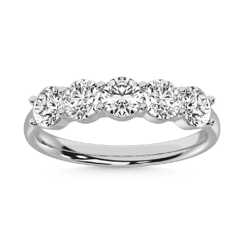 Women’s antique engagement rings-14K White Gold Lab Grown Diamond 1 Ct.Tw. 5 Stone Ladies Band