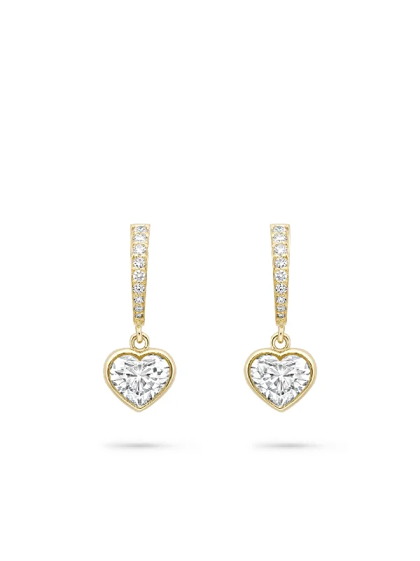 Women’s intricate design earrings-Classic Yellow Gold Heart Diamond Drop Earrings