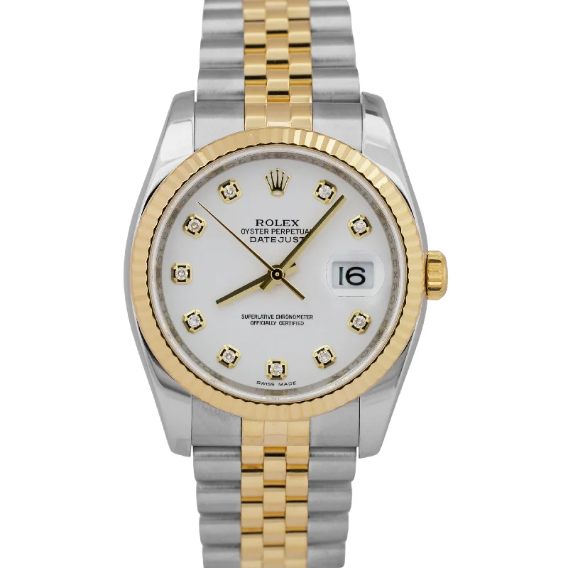 Unisex elegant digital watches-MINT Rolex DateJust 36mm WHITE DIAMOND 18K Gold SUPER JUBILEE 116233 Watch