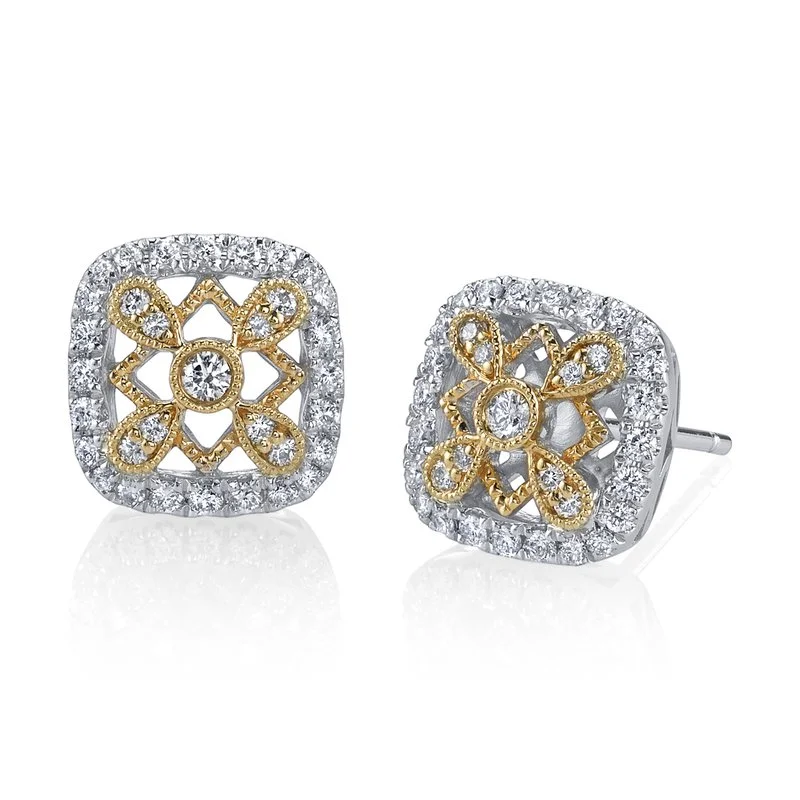 Women’s crystal stud earrings-14K Two-Tone Gold 0.40ct. Filigree Design Diamond Stud Earrings