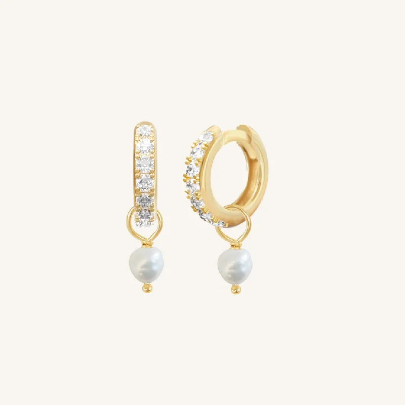 Women’s emerald earrings-Pearl Crystal Hoops - Stone of Potential