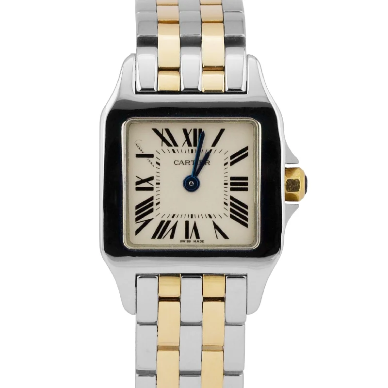 Unisex waterproof watches-MINT Cartier Santos Demoiselle 20mm Ivory 18K Gold Stainless Steel W25066Z6 2698