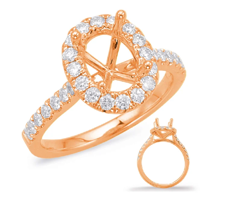 Women’s two-tone engagement rings-14K Rose Gold Diamond Oval Halo Mounting