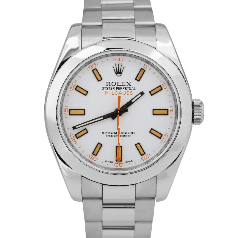 Unisex classic watches-MINT Rolex Milgauss WHITE Orange Stainless Steel 40mm 116400 Oyster Watch