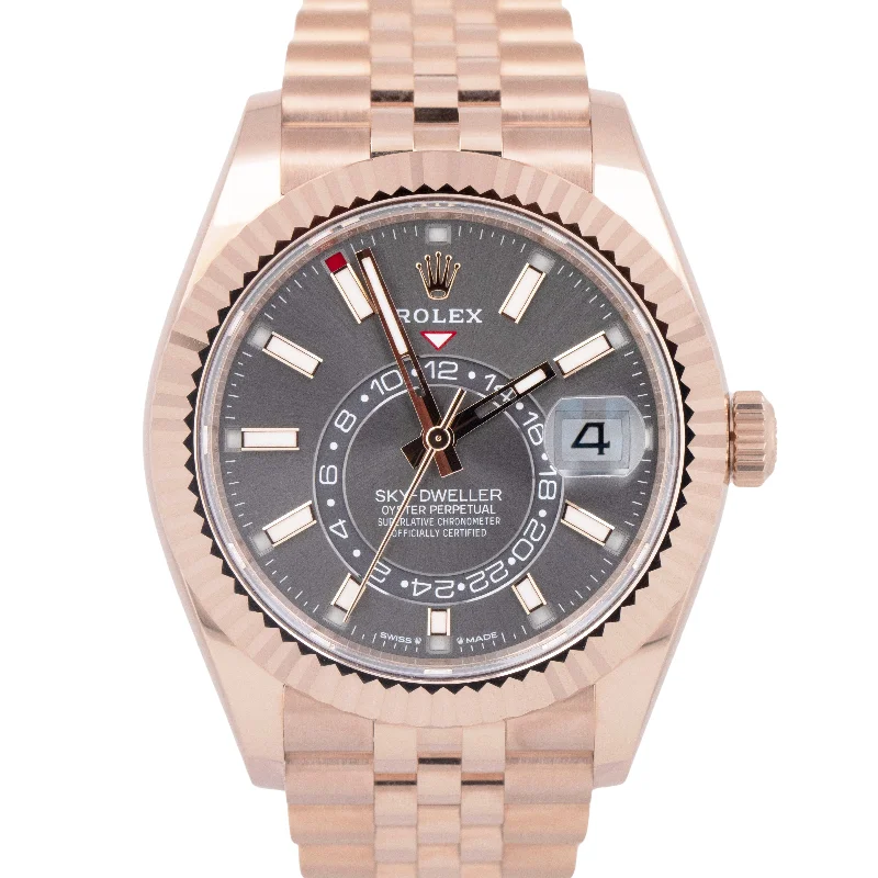 Unisex versatile wristwatches-SEP. 2024 PAPERS Rolex Sky-Dweller 18K ROSE GOLD JUBILEE Slate 42mm 336935 BOX