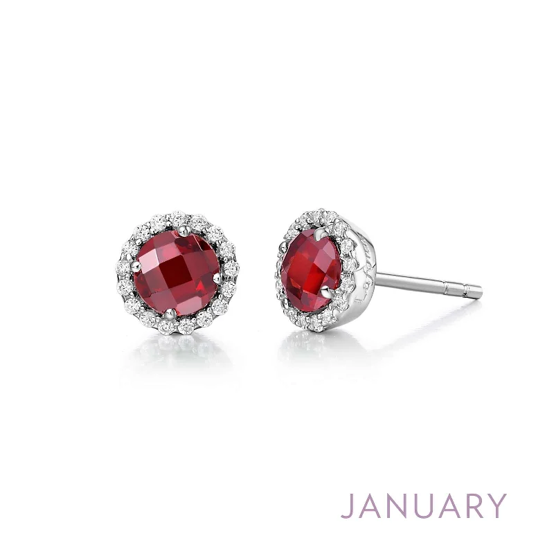 Women’s diamond stud earrings-Lafonn Simulated Diamond & Genuine Garnet Birthstone Earrings -January BE001GNP