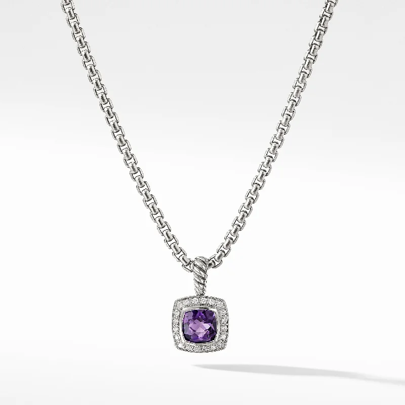 Women’s pendant necklaces-Petite Albion® Pendant Necklace in Sterling Silver with Amethyst and Diamonds\, 7mm