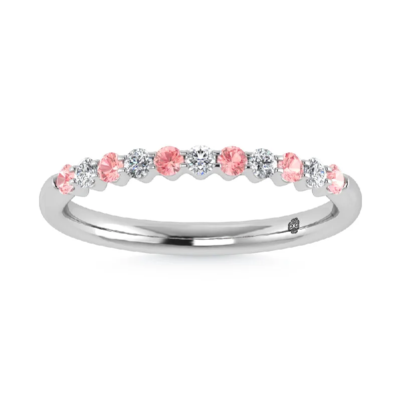 Women’s minimalist engagement rings-14K White Gold Lab Grown Alternate Pink And White Diamond 1/4 Ct.Tw. Stackable Band